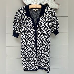 Entro Navy and White Geometric Knit Button Dress, medium